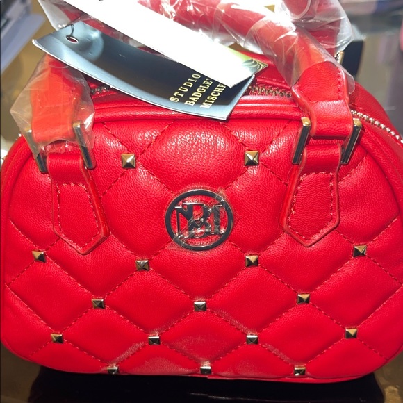 Other - Red Quilted Handbag with Stud Accents